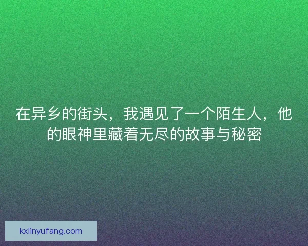 在异乡的街头，我遇见了一个陌生人，他的眼神里藏着无尽的故事与秘密